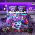 thumbnail image 1 of Castle Fairy Abstract Video Game Bedding Comforter Set,Futuristic Grid Queen Bedding Sets, 1 of 8