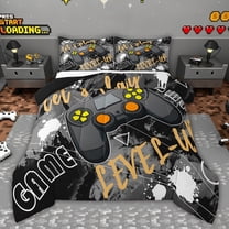 Castle Fairy Abstract Video Game Twin Comforter Sets,Black Gamepads Bedding Set