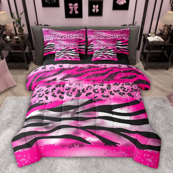 Castle Fairy Abstract Zebra Print Bedding Comforter Set,Leopard Print King Bedding Sets