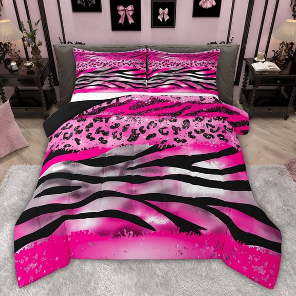 Castle Fairy Abstract Zebra Print Full Size Comforter Sets,Leopard Print Bedding Sets