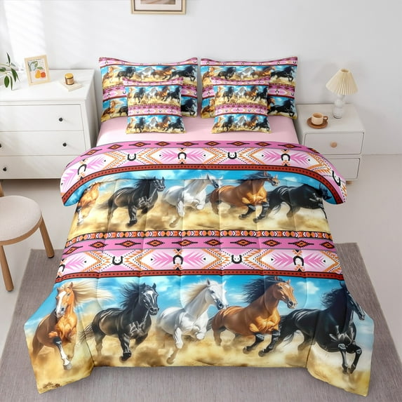 Castle Fairy Adults Farm Horse Bedding Comforter Set,Boho Aztec Full Bedding Set