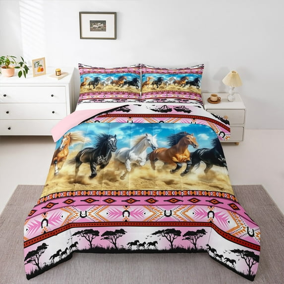 Castle Fairy Adults Farm Horse Queen Comforter Set,Boho Tribal Aztec Bedding Comforter Set