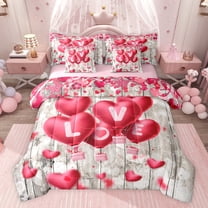 Castle Fairy Adults Female Girls Pink Love Heart Print Twin Bedding Sets 7-Piece,Valentine's Day Festival Bedding Comforter Set Microfiber,Vintage Romantic Cabin Cottage Breathable Sheet Sets