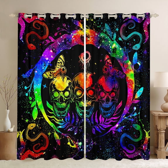 Castle Fairy Adults Female Men Abstract Gradient Skull Black Out Curtains,Bohemian Starry Sky Curtains Pack of 2 (42x63 Each),Gothic Style Animal Bedroom Curtains,Ultra Soft Home Decor