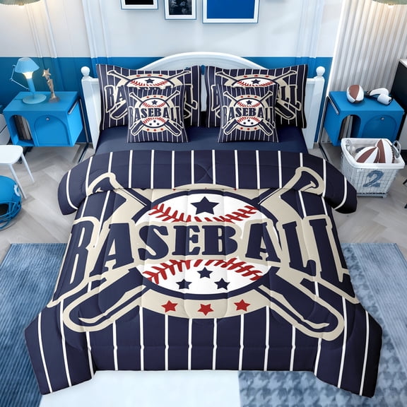 Castle Fairy Adults Female Men Baseball Gamer Bedding Comforter Set 7pcs,Abstract Geometric Stars Stripes Queen Bedding Sets Super Cozy,Sport Vintage Aesthetic Queen Sheet Sets