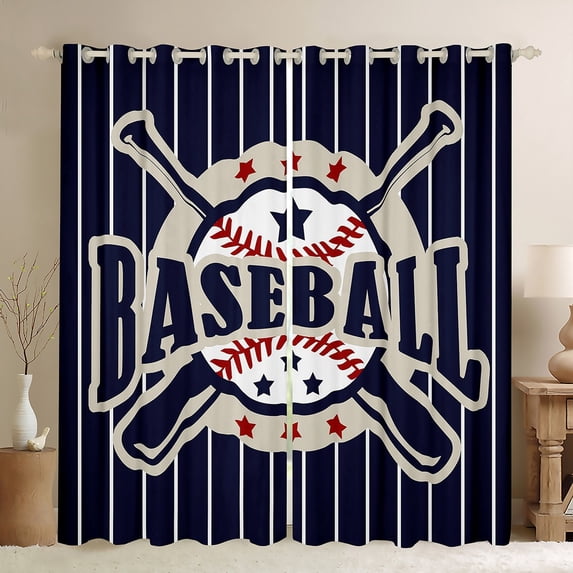 Castle Fairy Adults Female Men Baseball Gamer Black Out Curtains,Abstract Geometric Stars Stripes Curtains Pack of 2 (42x63 Each),Sport Vintage Aesthetic Bedroom Curtains,Microfiber Bedroom Decor