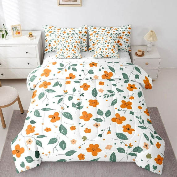 Castle Fairy Adults Female Men Chic Floral Flowers Twin Bedding Sets 7-Piece,Spring Garden Tree Leaves Bedding Comforter Set Microfiber,Retro Vintage Aesthetic Breathable Sheet Sets