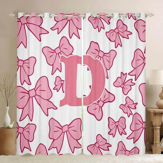 Castle Fairy Adults Female Men Dreamy Princess Letter Monogrammed D Blackout Curtains Set of 2 (52x84 Each),Cute Bow Initial Window Curtains,Cartoon Pink Bowtie Curtains and Drapes Home Decor