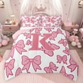 thumbnail image 1 of Castle Fairy Adults Female Men Dreamy Princess Letter Monogrammed K 3 Pieces Queen Comforter Set,Cute Bow Initial Ultra Soft Bedding Sets,Cartoon Pink Bowtie Bedding Comforter Set Breathable, 1 of 8
