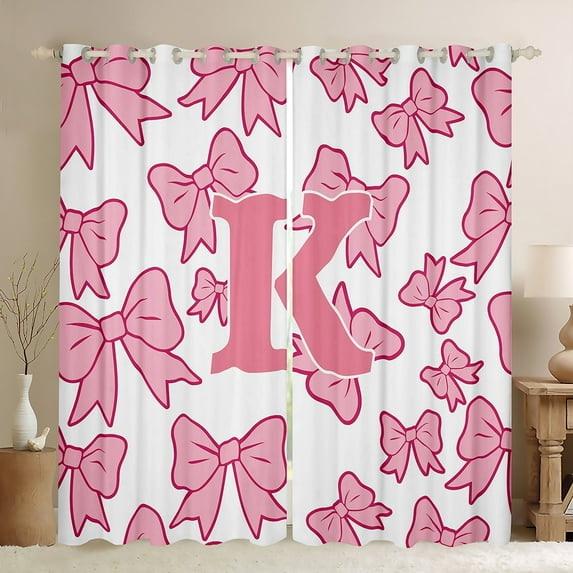 Castle Fairy Adults Female Men Dreamy Princess Letter Monogrammed K Curtains Pack of 2 (42x84 Each),Cute Bow Initial Curtains Blackout,Cartoon Pink Bowtie Bedroom Curtains,Ultra Soft Home Decor
