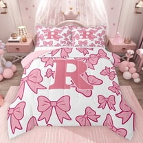 Castle Fairy Adults Female Men Dreamy Princess Letter Monogrammed R Bedding Comforter Set 2pcs,Cute Bow Initial Twin Comforter Sets Microfiber,Cartoon Pink Bowtie Breathable Bedding Set
