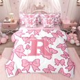 thumbnail image 1 of Castle Fairy Adults Female Men Dreamy Princess Letter Monogrammed R Twin Bedding Sets 7-Piece,Cute Bow Initial Bedding Comforter Set Microfiber,Cartoon Pink Bowtie Breathable Sheet Sets, 1 of 8