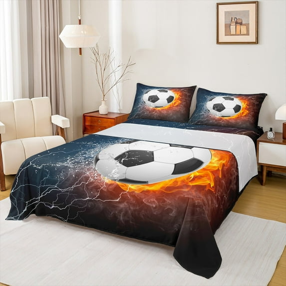Castle Fairy Adults Female Men Soccer Gamer 4 Pieces Queen Sheet Sets,Sport Game Ultra Soft Flat Sheet,Abstract Lightning Queen Fitted Sheet,Luxury Bedroom Decor