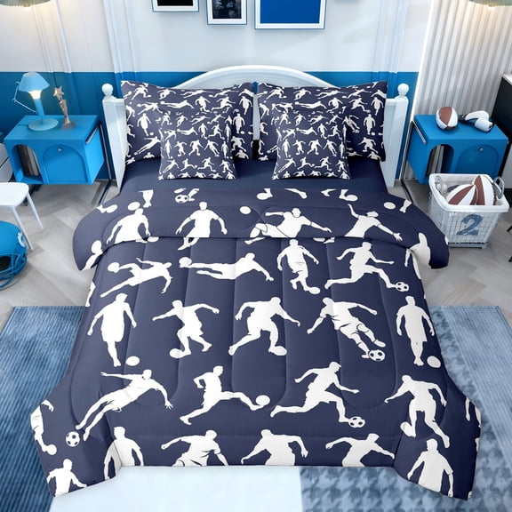 Castle Fairy Adults Female Men Soccer Print Bedding Comforter Set 7-Piece,Sport Football Theme King Bedding Sets,Ball Gamer Ultra Soft Bed Sheets,Ultra Soft Home Decor,Reversible