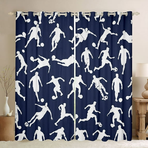 Castle Fairy Adults Female Men Soccer Print Black Out Curtains,Sport Football Theme Curtains Pack of 2 (42x63 Each),Ball Gamer Bedroom Curtains,Ultra Soft Home Decor