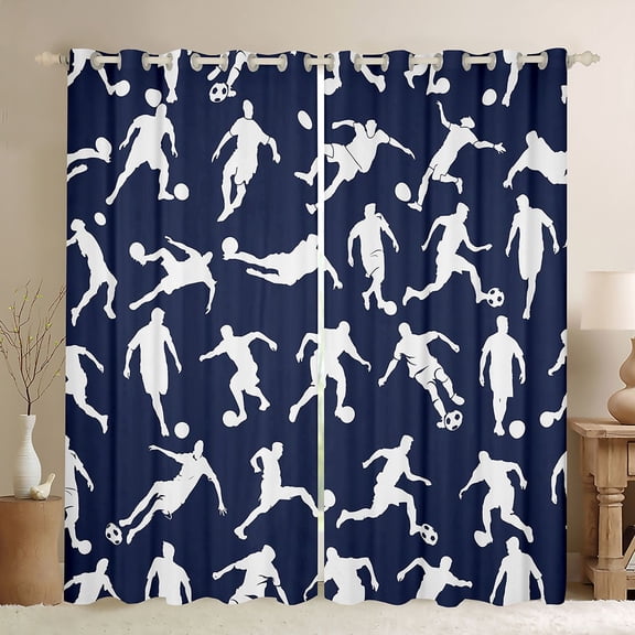 Castle Fairy Adults Female Men Soccer Print Black Out Curtains,Sport Football Theme Curtains Pack of 2 (42x63 Each),Ball Gamer Bedroom Curtains,Ultra Soft Home Decor