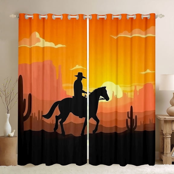 Castle Fairy Adults Female Men Southwestern Cowboy Blackout Curtains Set of 2 (52x84 Each),Vintage Desert Sunset Window Curtains,Western Exotic Style Curtains and Drapes,Ultra Soft Home Decor
