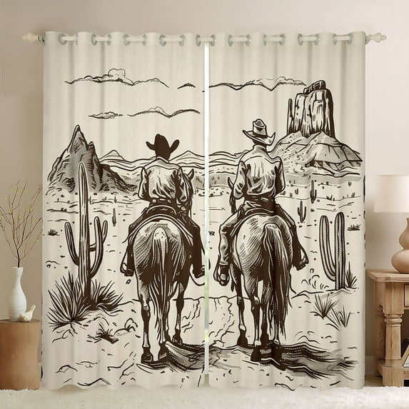 Castle Fairy Adults Female Men Southwestern Cowboys Blackout Curtains Set of 2 (52x84 Each),Vintage Desert Cactus Window Curtains,Western Exotic Style Curtains and Drapes,Ultra Soft Home Decor