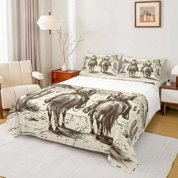 Castle Fairy Adults Female Men Southwestern Cowboys Twin Sheet Sets 3pcs,Vintage Desert Cactus Twin Fitted Sheet Microfiber,Western Exotic Style Breathable Flat Sheet,Ultra Soft Home Decor