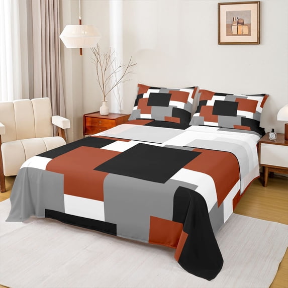 Castle Fairy Adults Female Men Vintage Square Bed Sheets,Abstract Geometric King Sheets