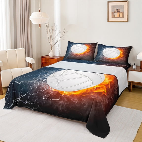 Castle Fairy Adults Female Men Volleyball Gamer 4 Pieces Queen Sheet Sets,Sport Game Ultra Soft Flat Sheet,Abstract Lightning Queen Fitted Sheet,Luxury Bedroom Decor
