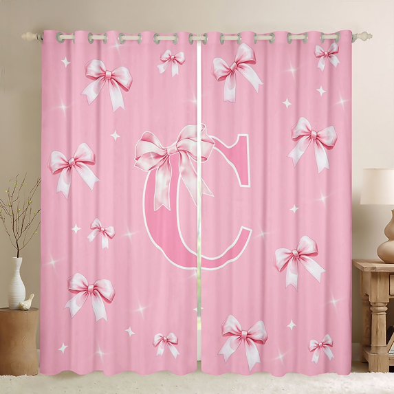 Castle Fairy Adults Female Women Letter Monogrammed C Curtains Pack of 2 (42x84 Each),Dreamy Princess Bow-Tie Curtains Blackout,Cute Ribbon Bow Bedroom Curtains,Lightweight Room Decor