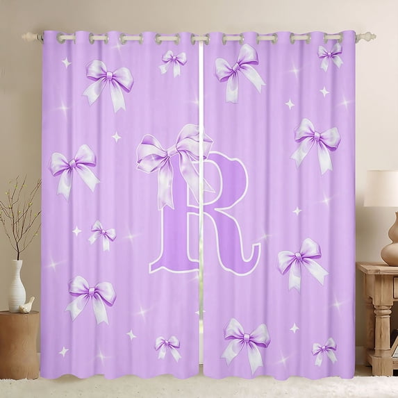 Castle Fairy Adults Female Women Letter Monogrammed R Curtains Pack of 2 (42x84 Each),Dreamy Princess Bow-Tie Curtains Blackout,Cute Ribbon Bow Bedroom Curtains,Lightweight Room Decor