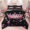 thumbnail image 1 of Castle Fairy Adults Female Women Princess Crown 3 Pieces Queen Comforter Set,Floral Cherry Blossom Ultra Soft Bedding Sets,Bling Crystal Bedding Comforter Set Breathable,Lightweight Room Decor, 1 of 8