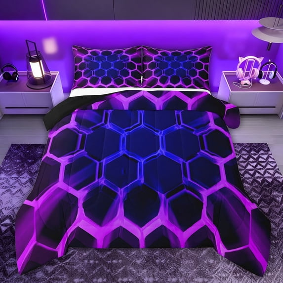 Castle Fairy Adults Gradient Hexagon Full Size Comforter Sets,Ombre Bedding Sets