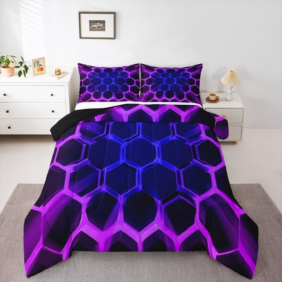Castle Fairy Adults Gradient Hexagon Twin Comforter Sets,Ombre Neon Lights Bedding Set