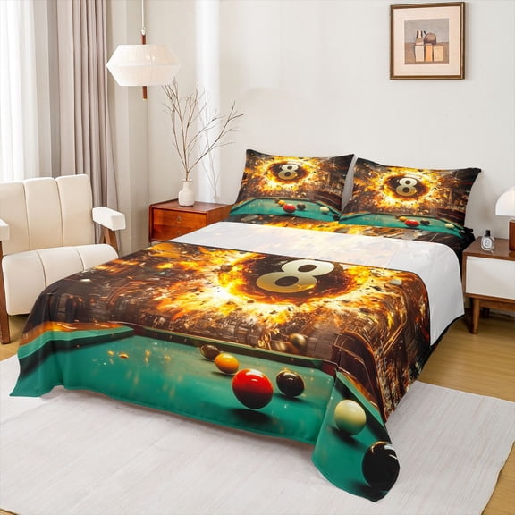 Castle Fairy Adults Snooker Billiards Twin Sheet Sets,Abstract Ball Game Bedding