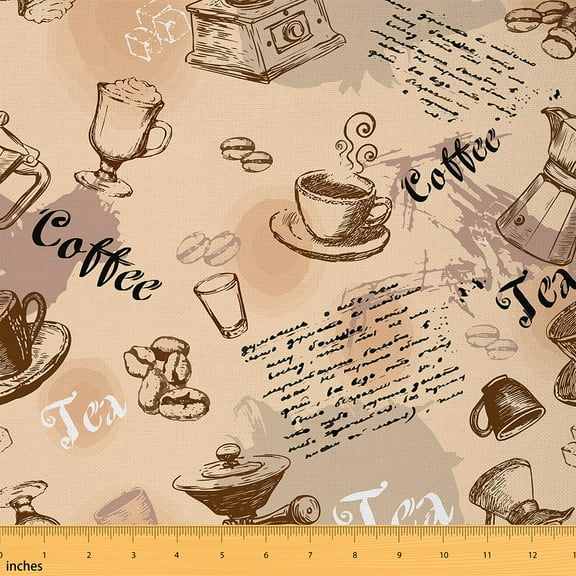 Castle Fairy Afternoon Tea Fabric by the Yard 3 Yards,Rustic Vintage Sewing Fabric,Coffee Theme Fabric for Sewing,Lightweight Room Decor