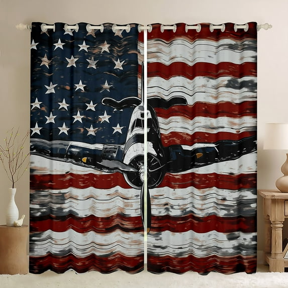 Castle Fairy Airplane Black Out Curtains,USA Flag Curtains Pack of 2 (42x63 Each)