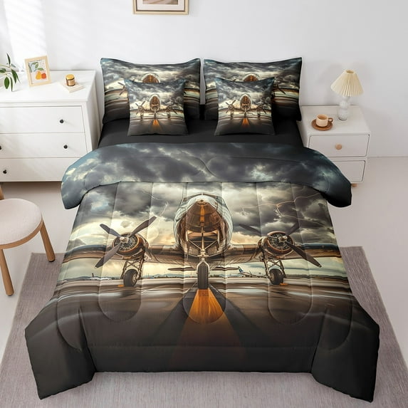 Castle Fairy Airplane Helicopter Twin Bedding Sets,Transportation Bedding Comforter Set