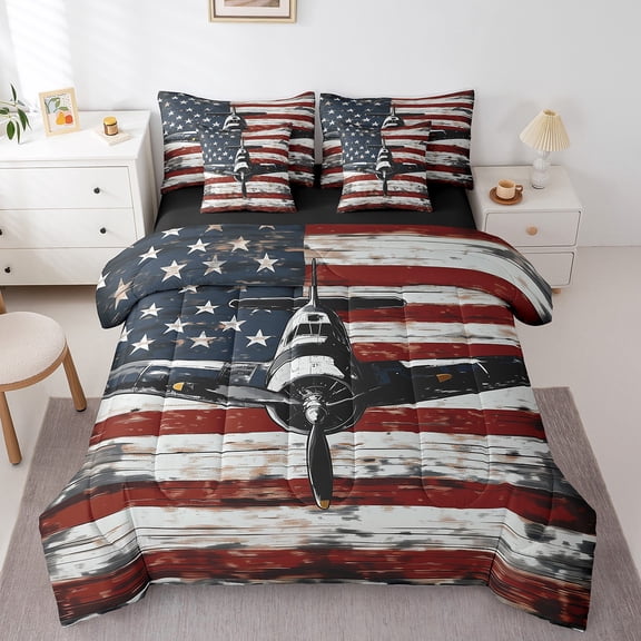 Castle Fairy Airplane Helicopter Twin Bedding Sets,Vintage USA Flag Bedding Comforter Set
