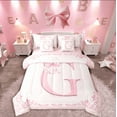 thumbnail image 1 of Castle Fairy Alphabet Bow 7pcs Bedding Comforter Set,Dreamy Princess Queen Bedding Sets Super Cozy,Monogrammed Letter Queen Sheet Sets,Lightweight Flower Room Decor,Reversible, 1 of 8