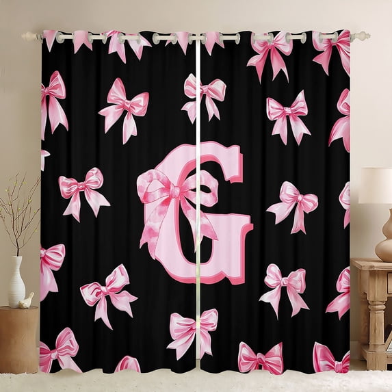 Castle Fairy Alphabet Bowknot Curtains Pack of 2 (42x84 Each),Pink Bow Curtains Blackout,Monogrammed Letter Bedroom Curtains,Luxury Girls Bedroom Decor