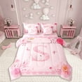 thumbnail image 1 of Castle Fairy Alphabet Rose 7-Piece Bedding Comforter Set,Flower Butterfly King Bedding Sets,Animal Swan Ultra Soft Bed Sheets,Lightweight Initial Room Decor,Reversible, 1 of 8