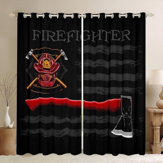 Castle Fairy American Flag Curtains Pack of 2 (42x84 Each),Firefighter Tools Curtains Blackout,Vintage Retro Bedroom Curtains,Luxury Abstract Bedroom Decor