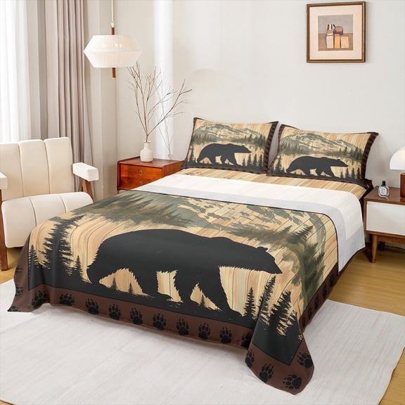 Castle Fairy Animal Bear 4pcs Bed Sheets for Female Men,Mountain Jungle King Sheets,Vintage Cabin Aesthetic Super Cozy Sheet Set,Lightweight Room Decor
