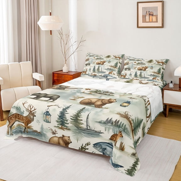 Castle Fairy Animal Bear Deer Queen Sheet Sets,Fishing And Hunting Bed Set