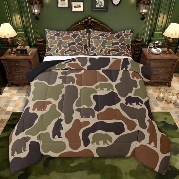Castle Fairy Animal Bear Twin Comforter Sets,Abstract Geometric Camouflage Bedding Set