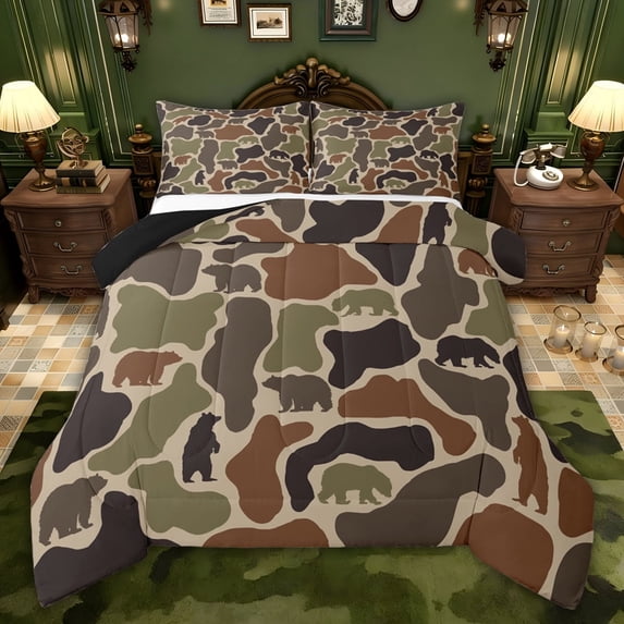 Castle Fairy Animal Bear Twin Comforter Sets,Abstract Geometric Camouflage Bedding Set