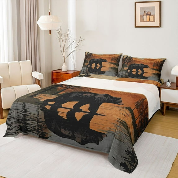 Castle Fairy Animal Bear Twin Sheet Sets 3pcs for Female Men Women,Jungle Wildlife Twin Fitted Sheet Microfiber,Moutain Woodland Breathable Flat Sheet,Super Cozy Room Decor