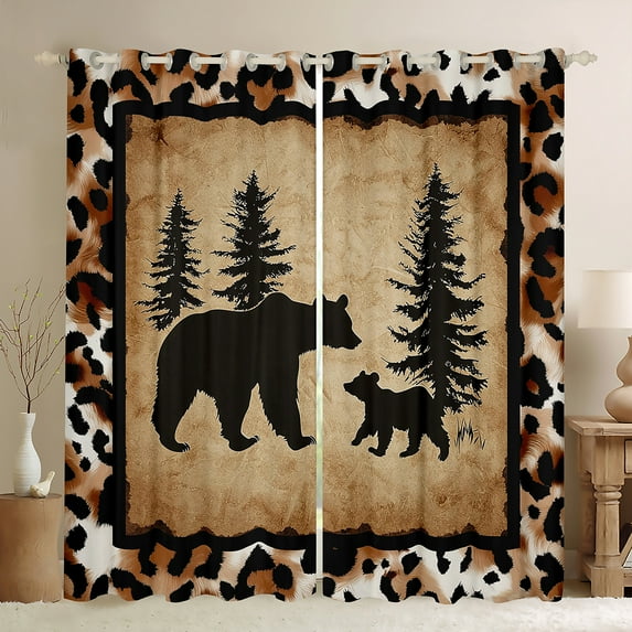 Castle Fairy Animal Bears Black Out Curtains for Teens,Jungle Wildlife Curtains Pack Of 2 (42X63 Each),Leopard Print Bedroom Curtains,Vintage Retro Room Decor