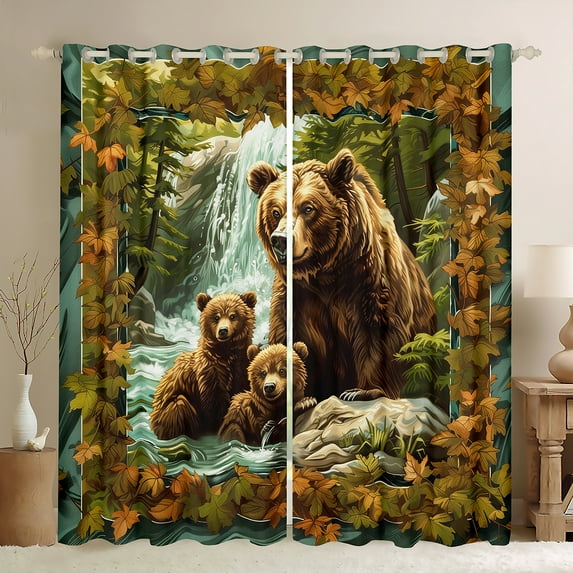 Castle Fairy Animal Bears Curtains Pack Of 2 (42X84 Each) for Boys Teens Men,Tree Leaves Curtains Blackout,Woodland Wildlife Bedroom Curtains,Luxury Bedroom Decor