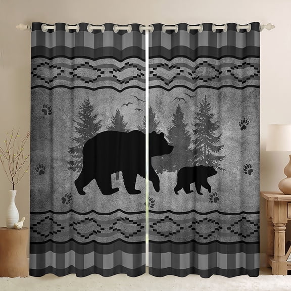 Castle Fairy Animal Bears Curtains Pack of 2 (42x84 Each),Black Grey Curtains Blackout