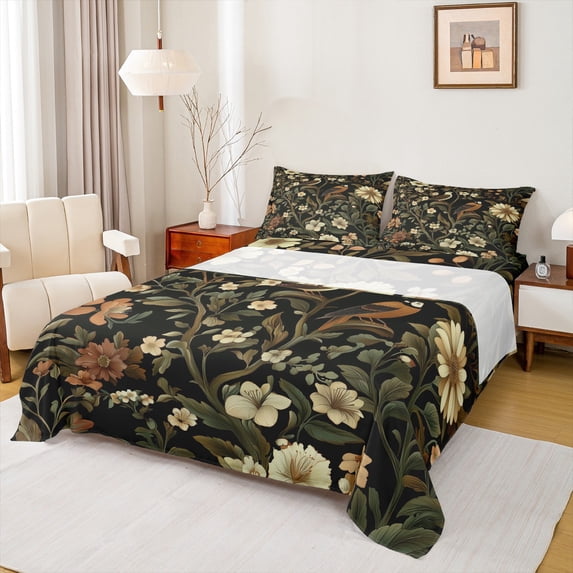 Castle Fairy Animal Bird 3pcs Twin Sheet Sets for Teenagers,Chic Flower Twin Fitted Sheet,Spring Graden Breathable Flat Sheet,Super Cozy Room Decor