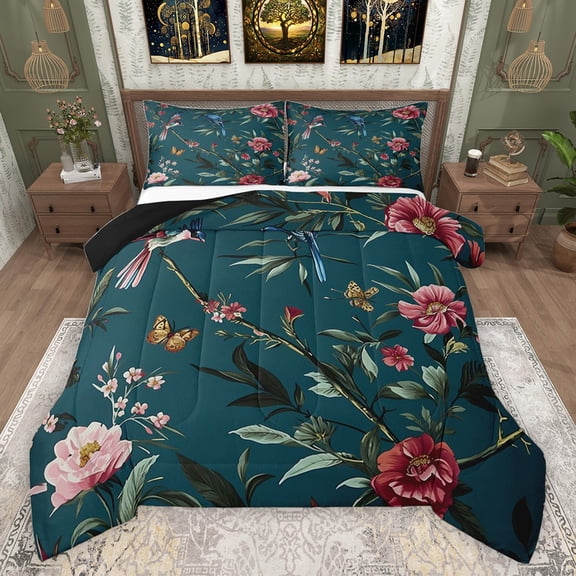 Castle Fairy Animal Birds Butterflies Bedding Comforter Set 2pcs for Boys Girls,Chic Floral Flowers Twin Comforter Sets Microfiber,Vintage Aesthetic Breathable Bedding Set,Luxury Bedroom Decor