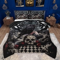 Castle Fairy Animal Black Crow Bedding Comforter Set 2pcs for Boys Girls,Gothic Floral Rose Skull Twin Comforter Sets Microfiber,Geometric Plaid Grid Breathable Bedding Set,Lightweight Room Decor
